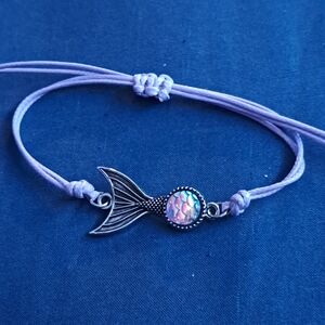 Silver Mermaid Tail Bracelet with Purple Cord